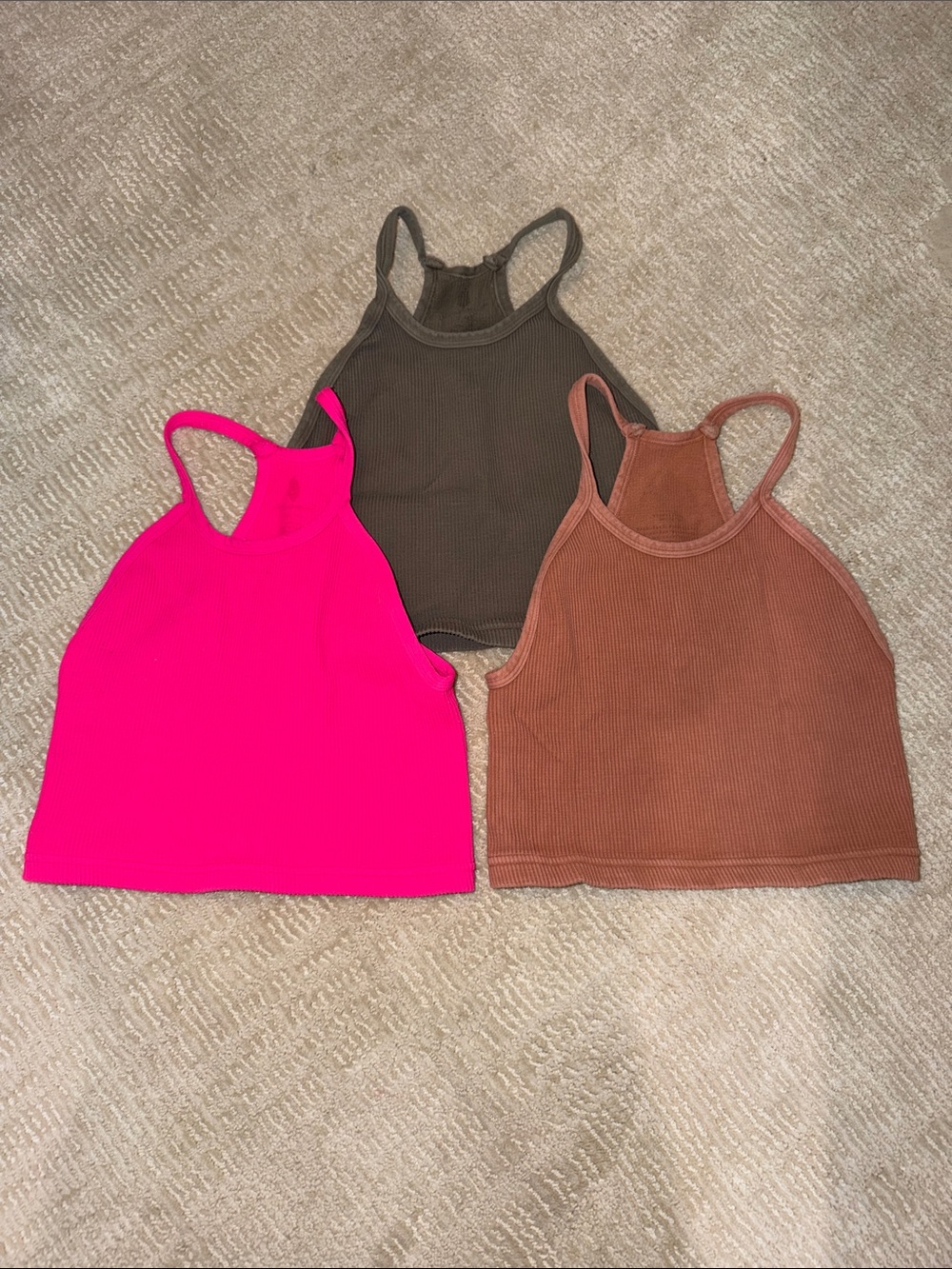 Free People Happiness Runs Tank Tops - Hot Pink, Chai, Olive (3 count)